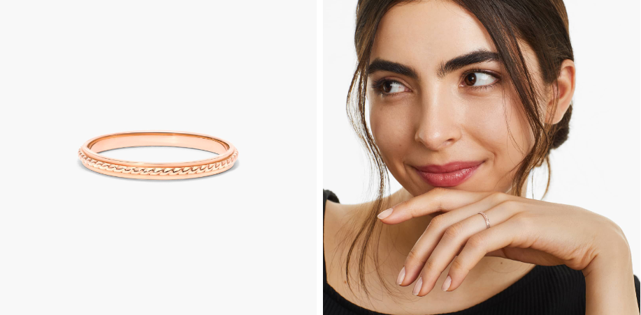 14K Rose Gold Cable Accent Ring