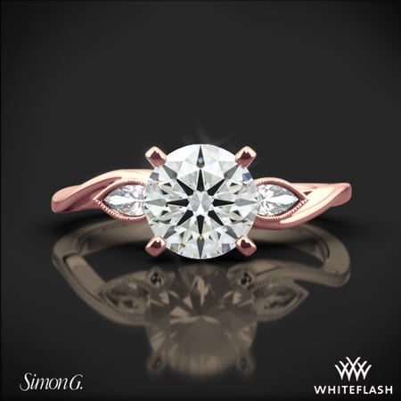 18k Rose Gold Simon G. MR2342 Dutchess Three Stone Engagement Ring