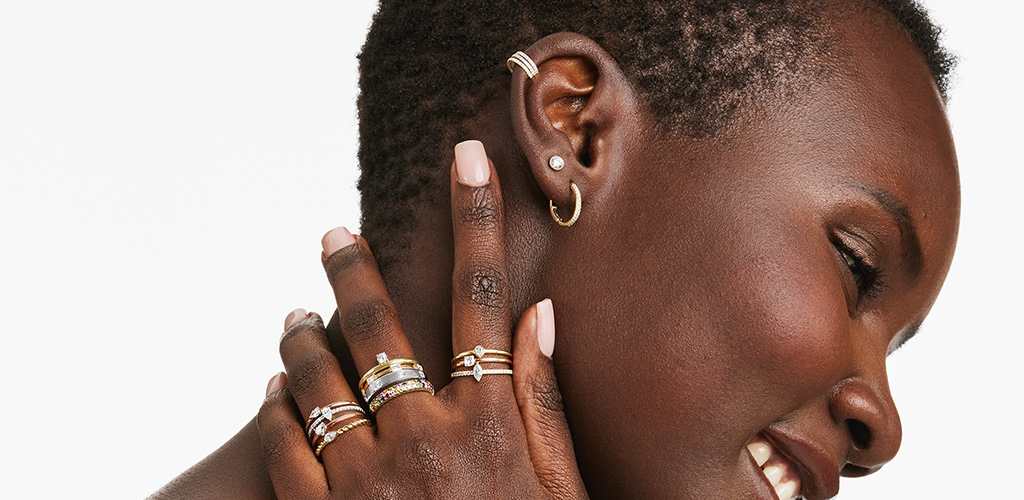 Lady wearing stacked rings