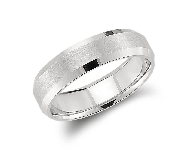 Beveled Edge Matte Wedding Ring In Platinum (6mm)