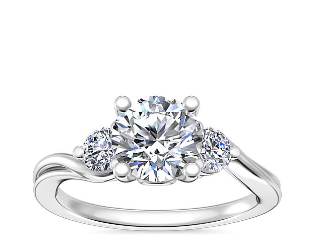 Wrapped Shank Three Stone Diamond Engagement Ring In Platinum