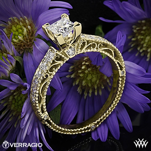 18k Yellow Gold Verragio Venetian Lido Diamond Engagement Ring for Princess Cut Diamonds at Whiteflash