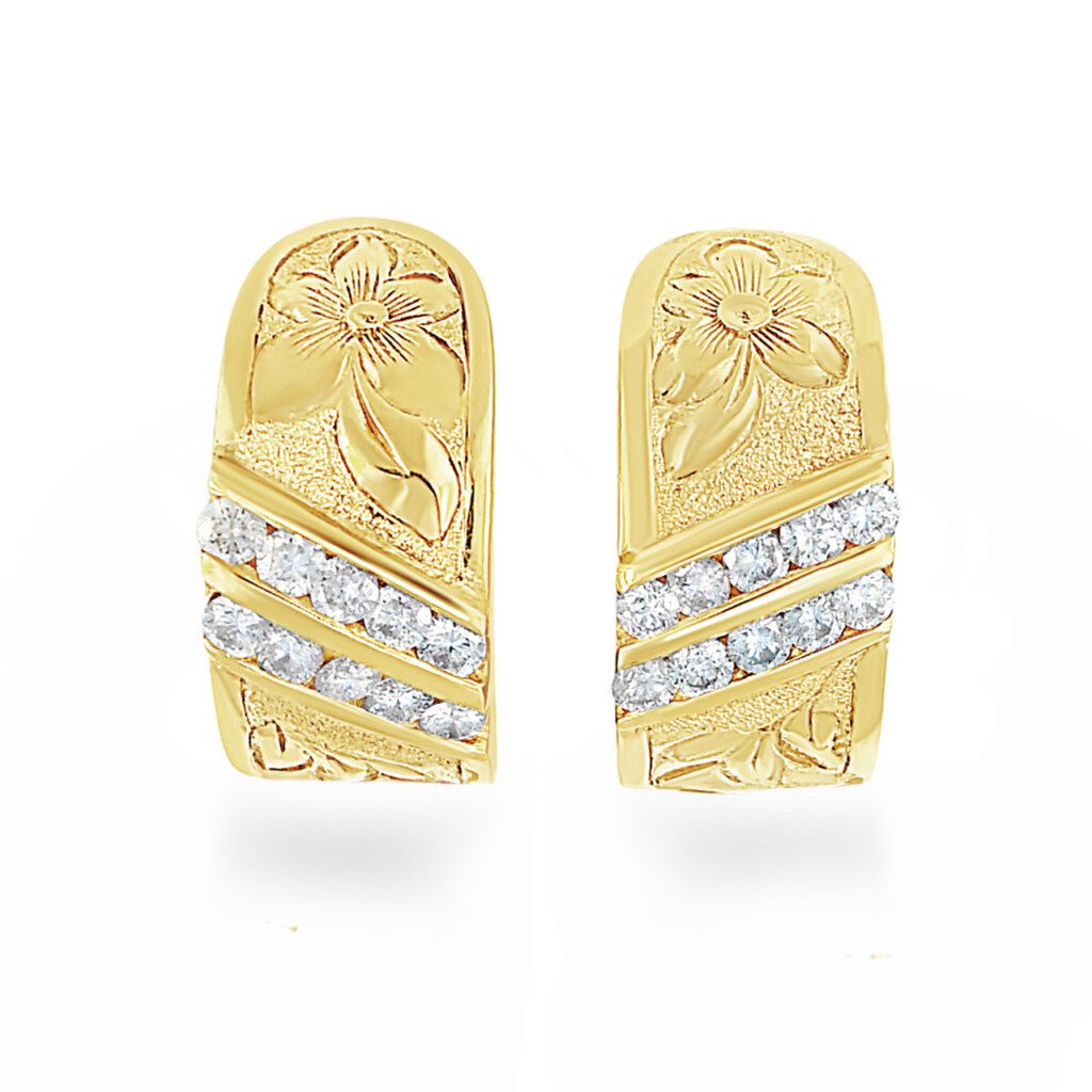 14K Hawaiian Diamond Earrings - Le Grande Dame at Royal Hawaiian Heritage Jewelry