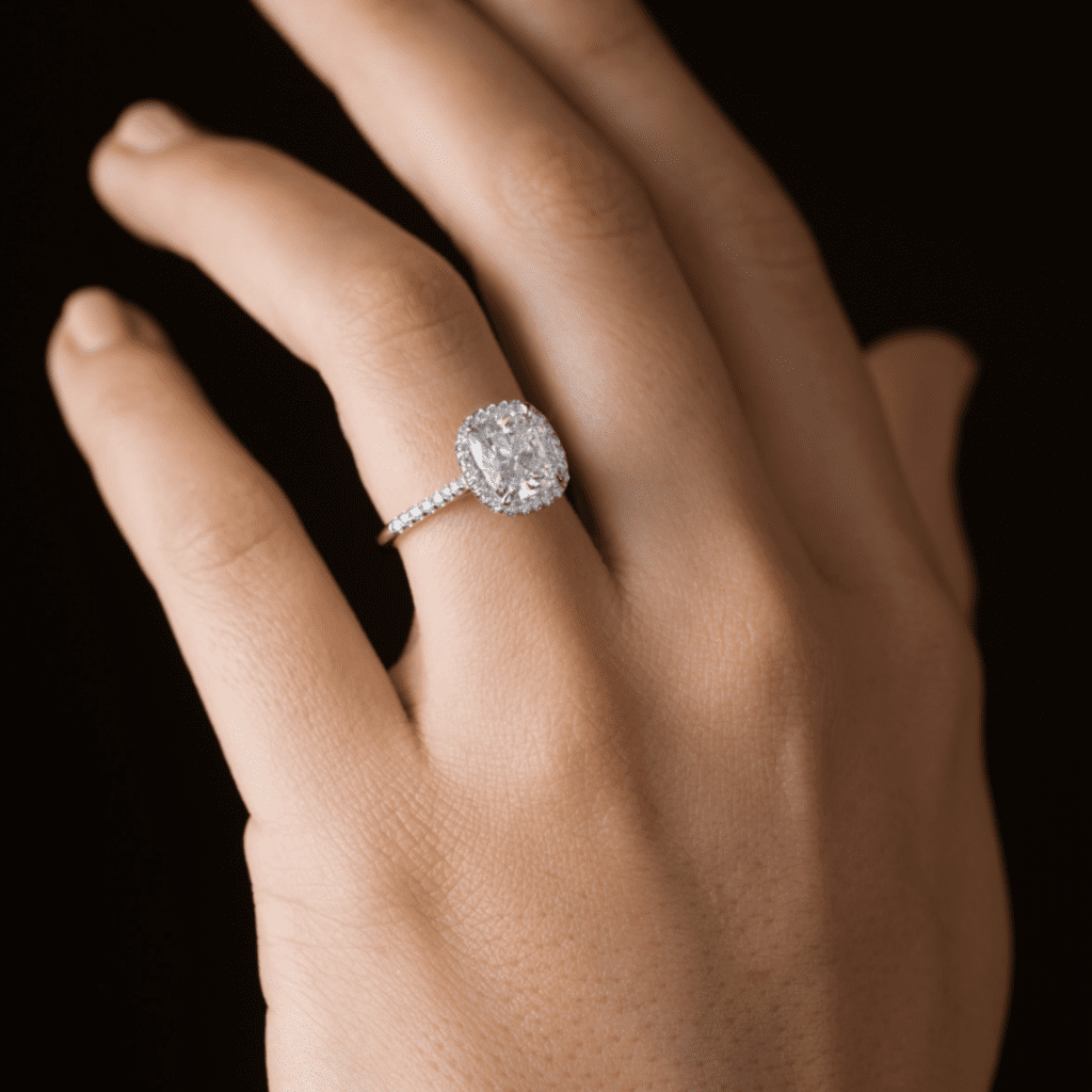 14K White Gold French Cut Halo Basket Setting (Real) at Adiamor