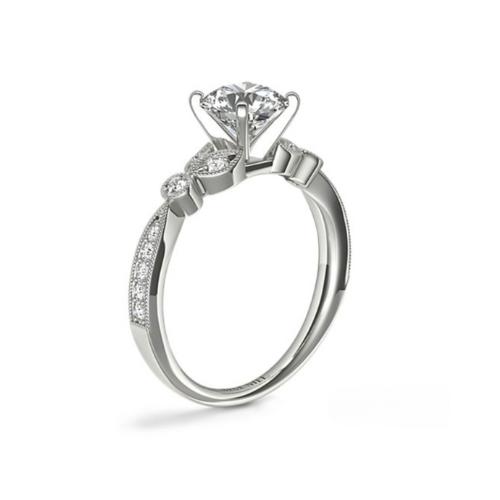 Petite Vintage Pavé Leaf Diamond Engagement Ring In 14k White Gold at Blue Nile