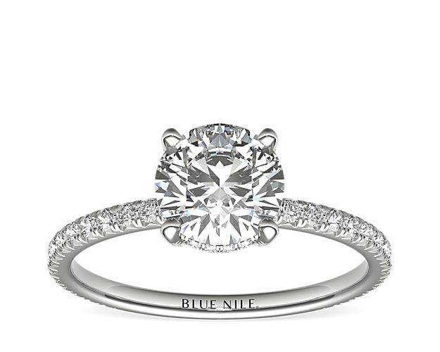 Studio Petite French Pavé Crown Diamond Engagement Ring In Platinum (1/3 Ct. Tw.) at Blue Nile