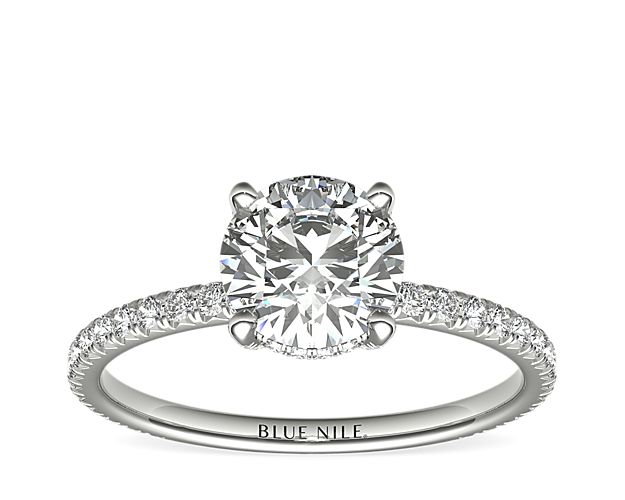 Studio Petite French Pavé Crown Diamond Engagement Ring In Platinum (1/3 Ct. Tw.) at Blue Nile