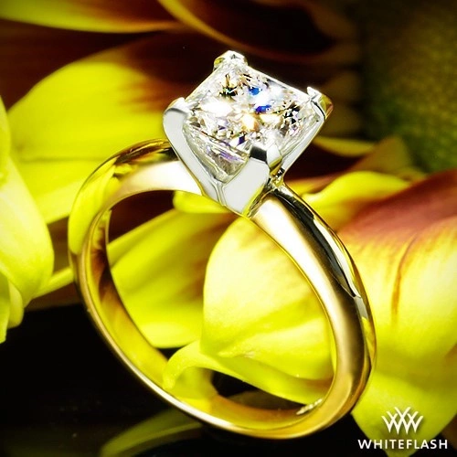 14k Yellow Gold Classic 4 Prong Solitaire Engagement Ring for Princess with White Gold Head at Whiteflash