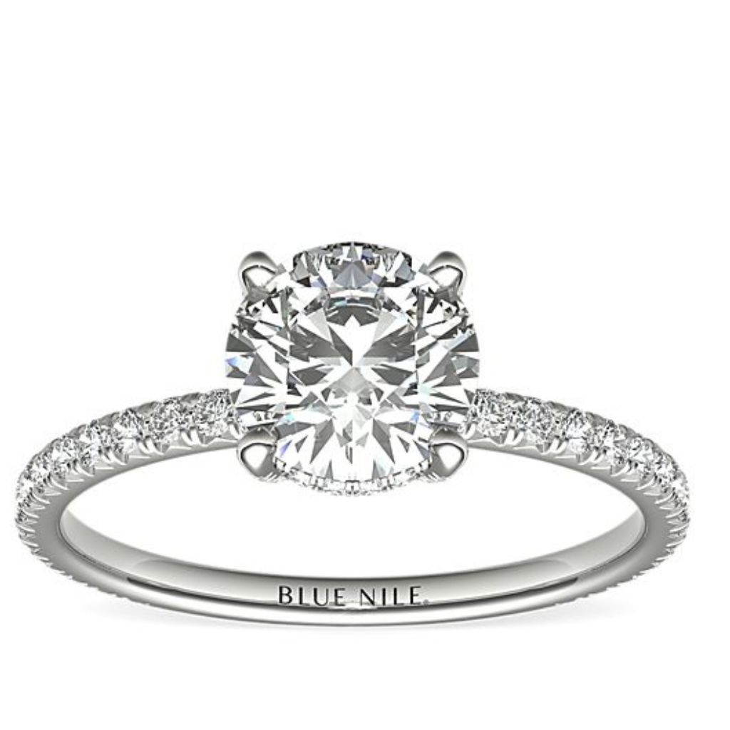 Blue Nile Studio Petite French Pavé Crown Diamond Engagement Ring In Platinum (1/3 Ct. Tw.)