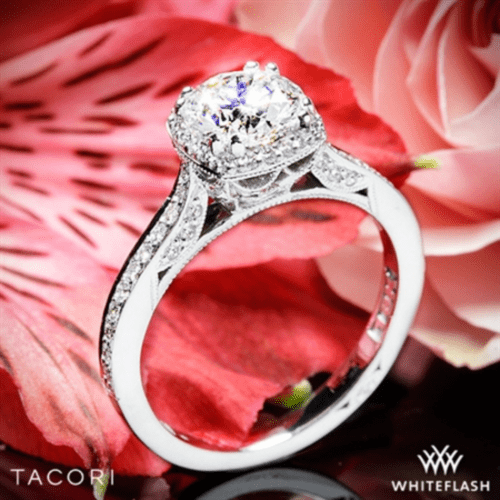 18k White Gold Tacori 2620RDP Dantela Crown Diamond Engagement Ring (0.25ctw, For 1ct Center Diamond) at Whiteflash