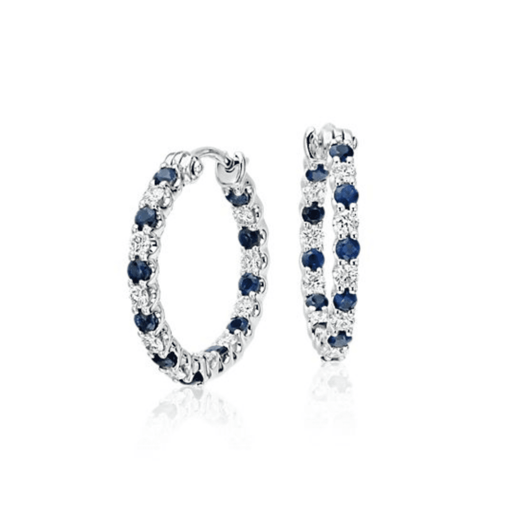 Luna Sapphire And Diamond Hoop Earrings In 18k White Gold at Blue Nile