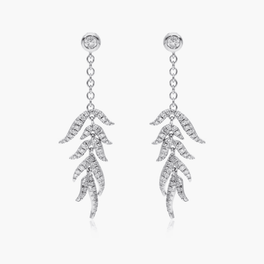 14K White Gold Leaves Cascade Diamond Drop Earrings at James Allen