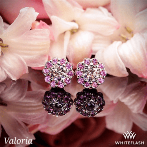 14k White Gold Valoria Pink Sapphire and Diamond Flower Earrings