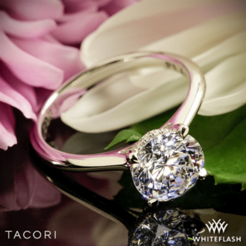 18k White Gold Tacori HT2580RD6.5 Founders Collection Solitaire Engagement Ring for 1ct Center Diamond