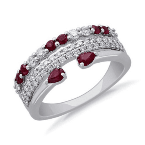 Stacked Ruby Open Pear And Pavé Diamond Ring