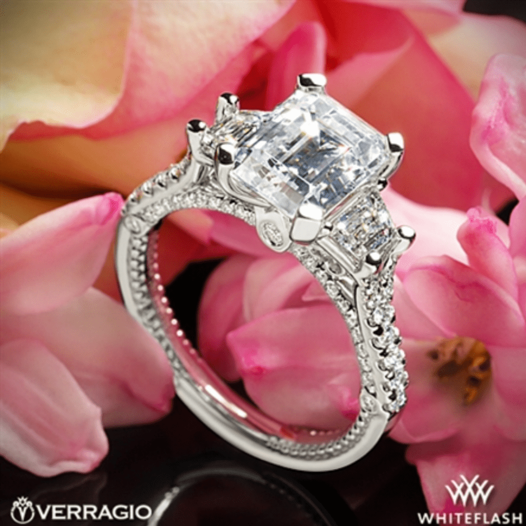 18k White Gold Verragio Three Stone Diamond Engagement Ring at Whiteflash